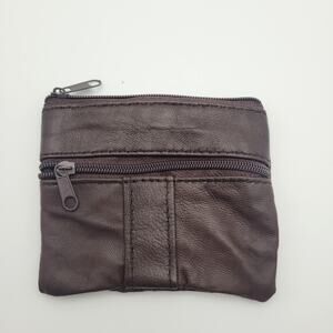 Brown Leather Zip Coin Pouch Minimalist Soft Leather Small Wallet New Travel